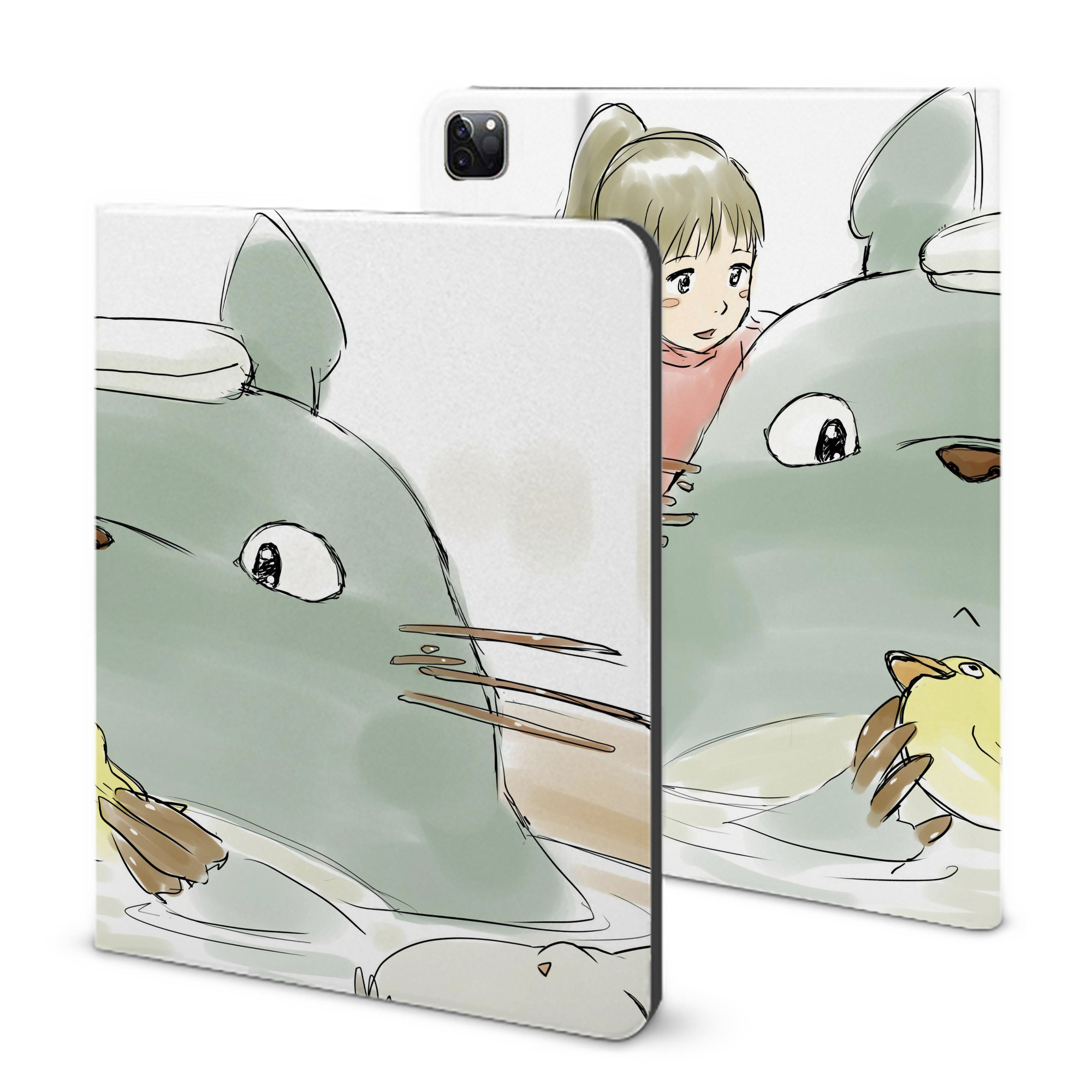 （画像用） となりのトトロ 草壁メイ 草壁サツキ My Neighbor Totoro Satsuki Kusakabe Mei Kusakabe IPad ケース ブック型 PUレザー TPU 耐衝撃 軽量 薄型 ペン収納なし 全面保護 IPad 各モデル対応